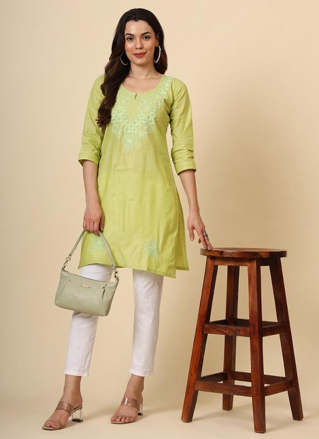 Cotton Green Daily Wear Embroidery Work Readymade Kurti